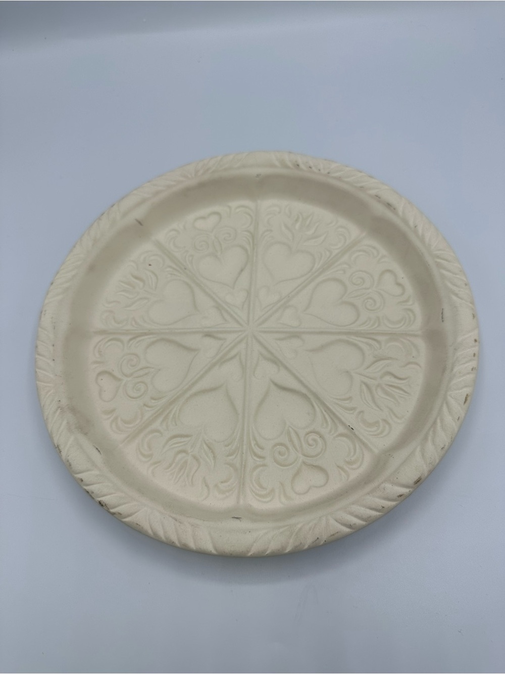 Vintage Hartstone Shortbread Mold Heart Floral Stoneware Baking Pan Pottery 10"